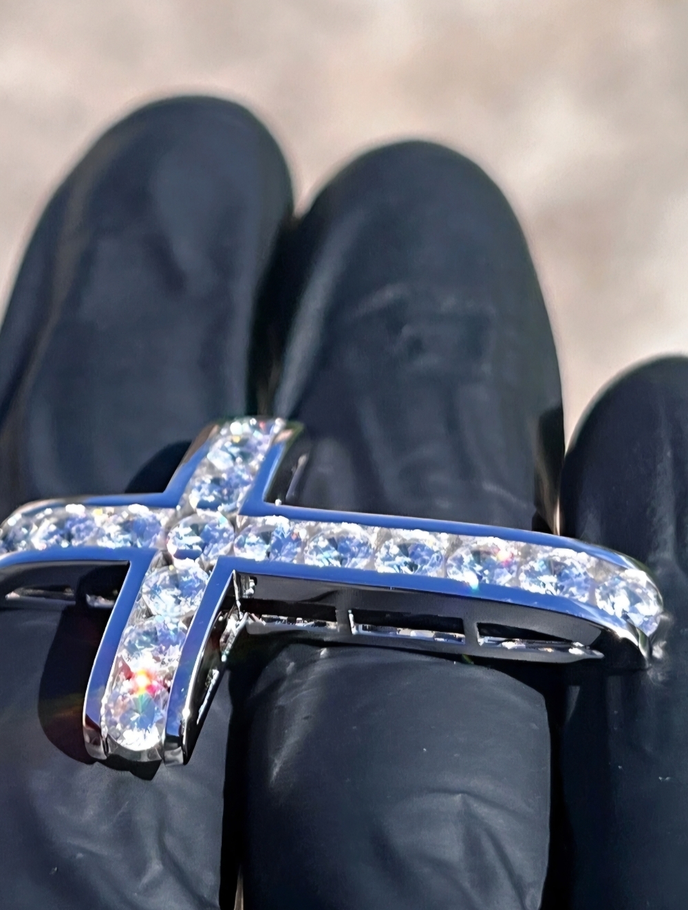 Iced Channel Set VVS1 Mossinite Tennis Cross Pendant / Real 925 Silver NEW - Picture 7 of 10